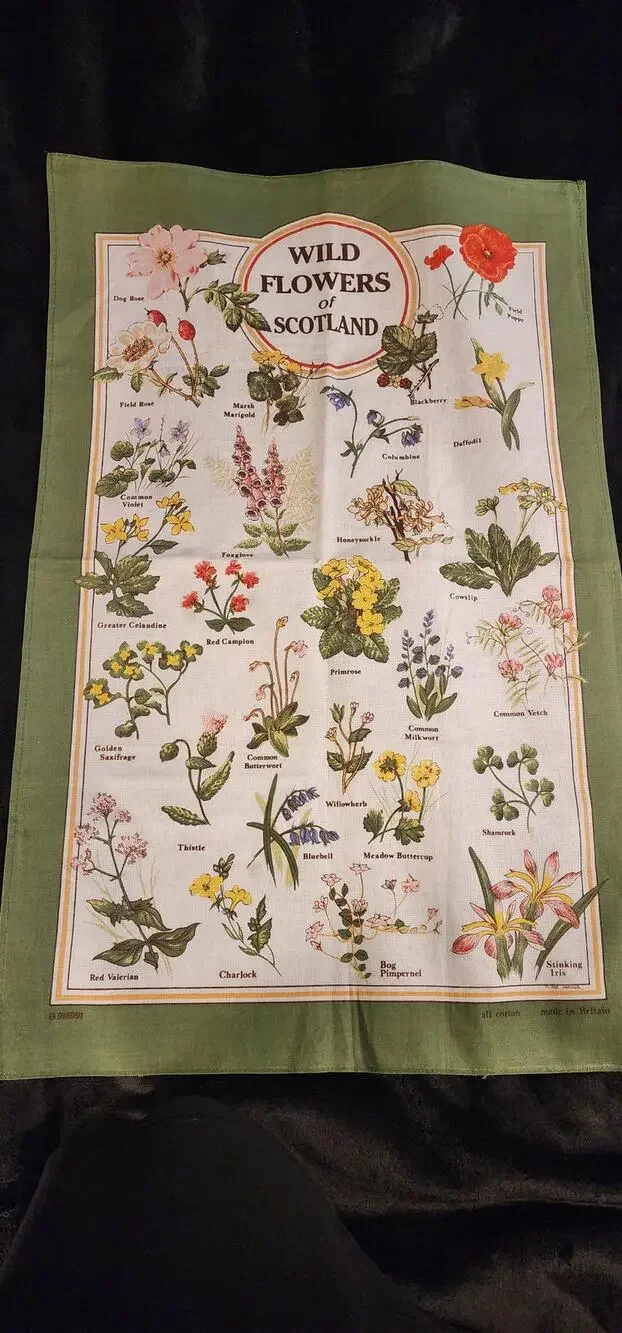 CliveMayor Wild Flowers ofScotland Tea Towel Madein Britain Botanical CottonRare